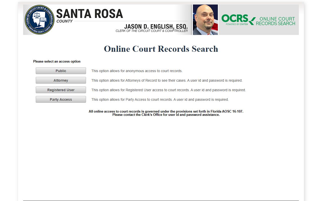 Santa Rosa County court records access options after an arrest