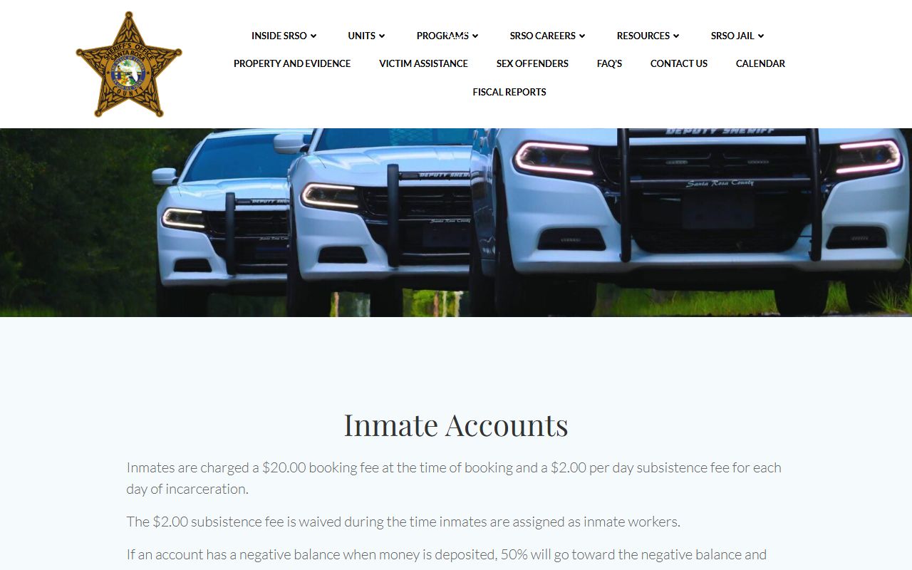 Santa Rosa County Detention Facility inmate accounts and money deposit information