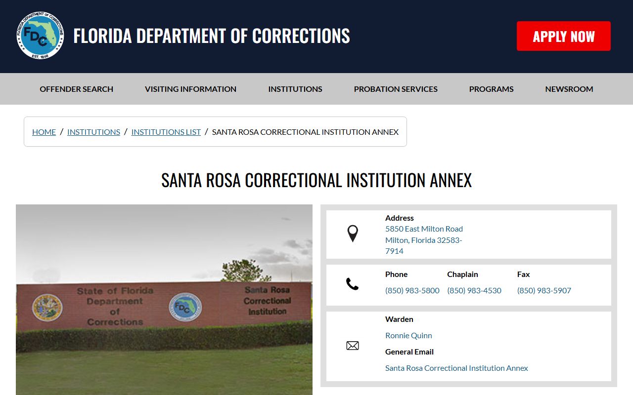 Santa Rosa Correctional Institution Annex FDC facility profile and inmate search